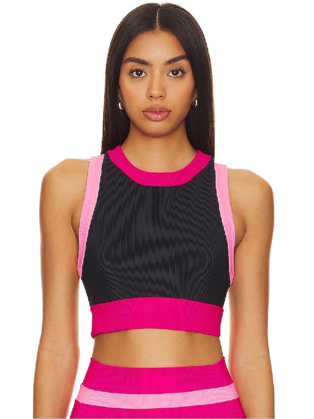 Beach Riot Black & Pink Ribbed Gwen Top